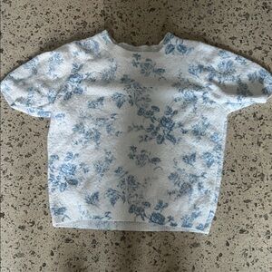 Blue Floral Short-Sleeve Knit Top